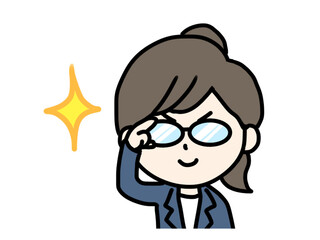 メガネが光る女性のイラスト