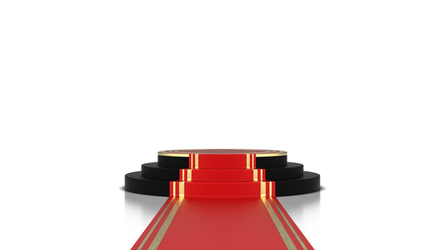 3D Podium with red carpet isolated on transparent background