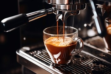 Fototapeta premium coffee machine making espresso in a cafe, shallow depth of field