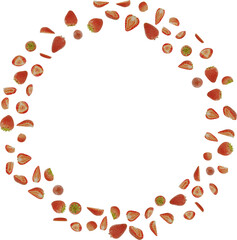 frame of flying slices strawberry fruit