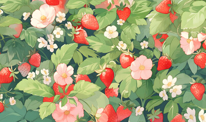 Beautiful strawberry watercolor illustration,Generative AI