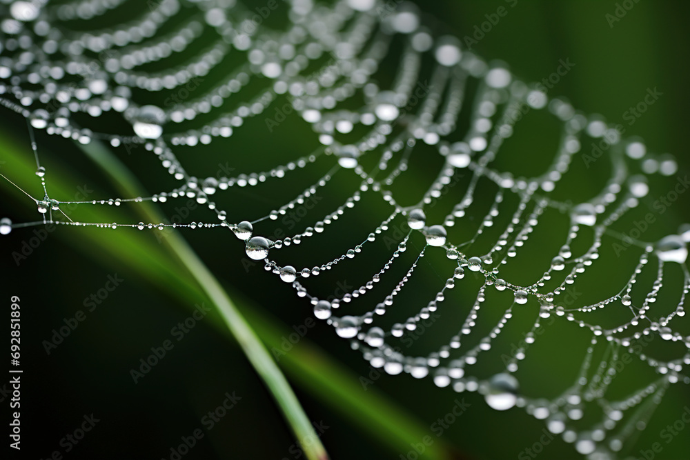 Wall mural spider web with dew drops. generative ai