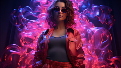 "Neon-style image of a sexy woman."