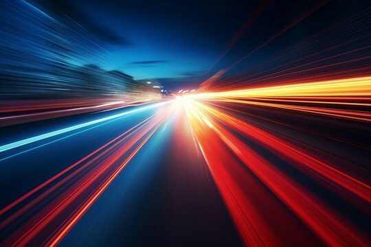 Cars lights on the road at night time. Timelapse, hyperlapse of transportation. Motion blur, light trails, abstract soft glowing © Ahtesham