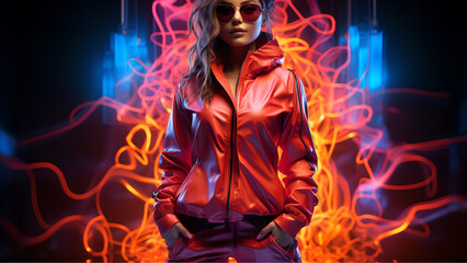 "Neon-style image of a sexy woman."