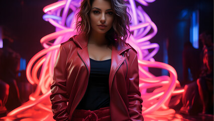 "Neon-style image of a sexy woman."