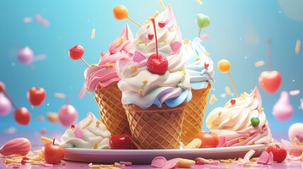 caramel dessert ice cream illustration mint cookie, dough road, pistachio butter caramel dessert ice cream - Powered by Adobe