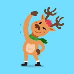 Cartoon character christmas reindeer doing side bend stretch exercise for design.