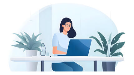 woman using laptop, searching web, browsing information, contact, having workplace at home. concept contact us, vertical By Urupong. generative AI.