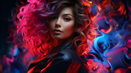 "Neon-style image of a sexy woman."