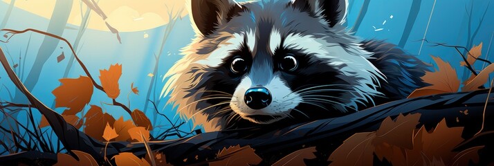 Portrait Cute Funny Raccoon Closeup Isolated, Comic background, Background Banner