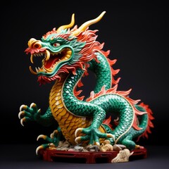 Fototapeta premium Chinese emerald dragon figure, vivid color background
