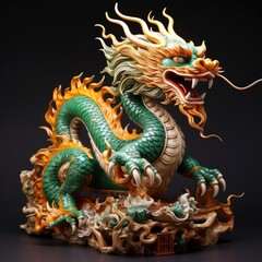 Fototapeta premium Chinese emerald dragon figure, vivid color background