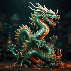 Fototapeta premium Chinese emerald dragon full body figure, new year festive background