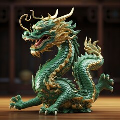 Chinese emerald dragon full body figure, new year festive background