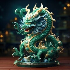 Fototapeta premium Chinese emerald dragon full body figure, new year festive background