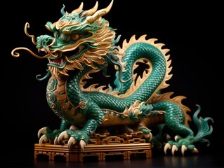 Fototapeta premium Chinese emerald dragon full body figure, new year festive background