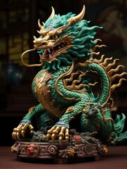 Fototapeta premium Chinese emerald dragon full body figure, vivid color background