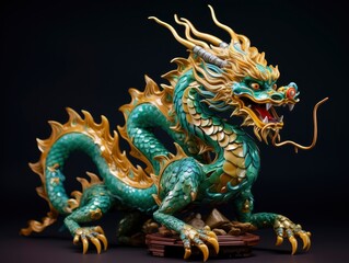 Fototapeta premium Chinese emerald dragon full body figure, vivid color background