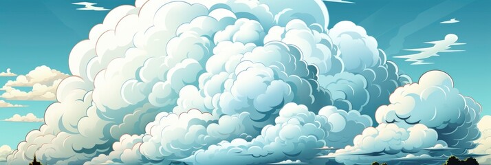 White Cloud Shape Thinking Balloon Blue, Comic background, Background Banner