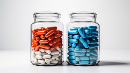 
glass jars with medicine capsules