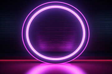 neon light circle frame on wall purple
