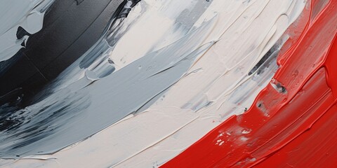 モダンな油絵・抽象背景横長バナー）グレー・白・黒・赤のカーブ