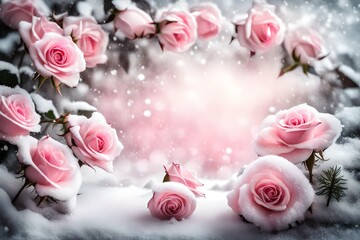 pink roses and snow