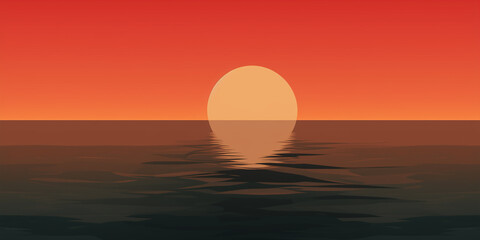 A minimalist portrayal of the sun rising or setting over a calm body of water. 