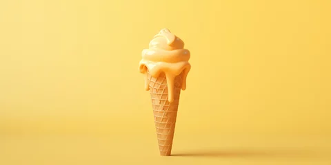 Foto auf Alu-Dibond Minimalist representation of a melting ice cream cone or popsicle, evoking the feeling of a hot summer day © Teerasak