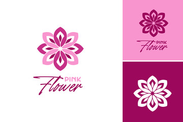 Pink flower logo depicts a simple, elegant, and feminine graphic symbol featuring a stylized pink flower. It is suitable for beauty, fashion, floral, and feminine-focused brands and businesses.
