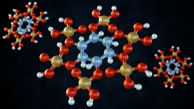 3d rendering of isolated Phytate or myo-inositol hexaphosphate molecule, Phytate is the name given to the phytic acid molecule considered an antinutritional factor