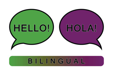 two talk bubles with different languages bilingual concept
