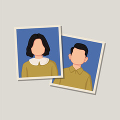 Fototapeta premium Vector Wedding Cute couple illustration With Photo on Blue Background