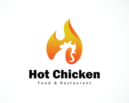 hot chicken logo creative design concept rooster and fire food business
