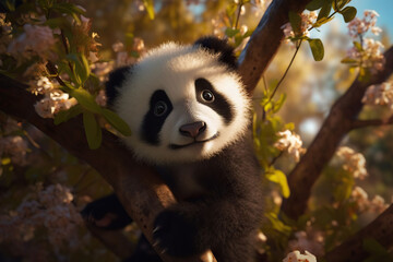 Obraz premium Panda bear on a tree branch.