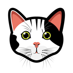 Black and White Head Cat Face illustration vector cat or kitten character