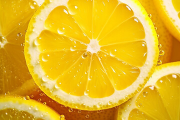 Vibrant Lemon Slices Composition with Dew Drops - Creative Fruits Concept created with generative AI tools