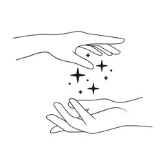 Obraz premium Hand and stars. Outline minimalist Illustration on transparent background