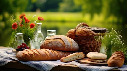 loaf bread picnic food illustration roll crust, gluten wholegrain, sourdough rye loaf bread picnic food - obrazy, fototapety, plakaty