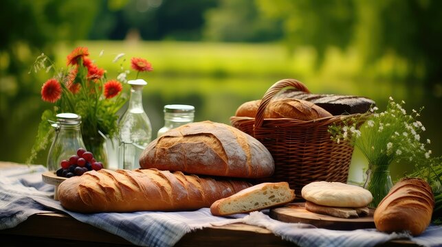 loaf bread picnic food illustration roll crust, gluten wholegrain, sourdough rye loaf bread picnic food