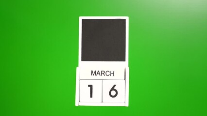 Calendar with the date March 16 on a green background. Illustration for an event of a certain date.