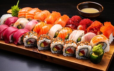 Fresh Sushi Party Tray on Black Background