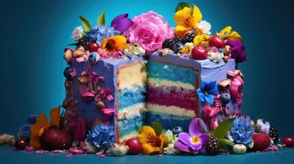 Fototapeta na wymiar bakery multicolored cake food illustration sweet delicious, celebration wedding, party treat bakery multicolored cake food