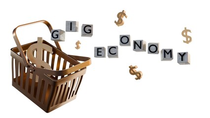 3d rendering of gig economy; temporary work that is arranged through an online platform or mobile application