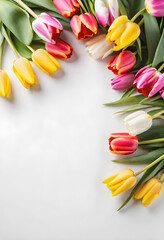 Obraz premium Bouquet of tulip flowers. Spring image. Valentine's Day, Easter, Birthday, Happy Women's Day, Mother's Day, Birthday, Celebration, etc.