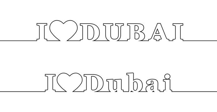 I LOVE DUBAI. Contour line with the name of the city.