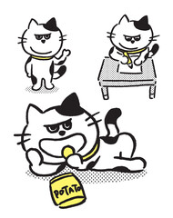 白黒の目つきがワルくてニヤリと笑ったブチ猫