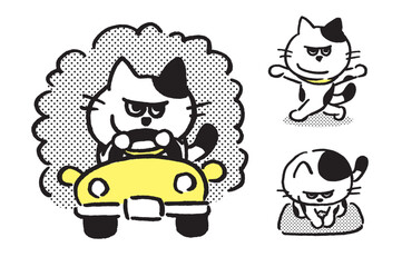 白黒の目つきがワルくてニヤリと笑ったブチ猫