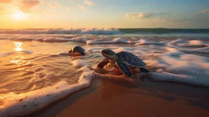 Deurstickers Baby turtles crawl to sea  © Fly Frames